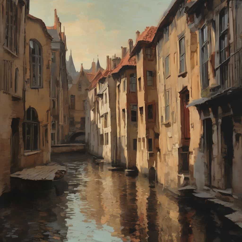 Ρυθμιστικά τοπίο μονοπατιού στην Βενετία, καλλιτεχνική εξέλιξη στην σύγχρονη τέχνη, ιστορική αρχιτεκτονική, γοητευτικό αστικό τοπίο.